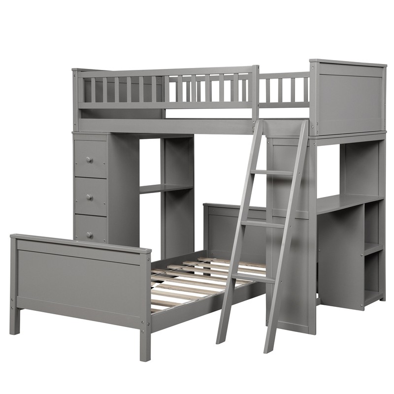 Ethaniel Twin Over Twin 4 Drawer Solid Wood L-Shaped Bunk Beds with Bookcase by Harriet Bee