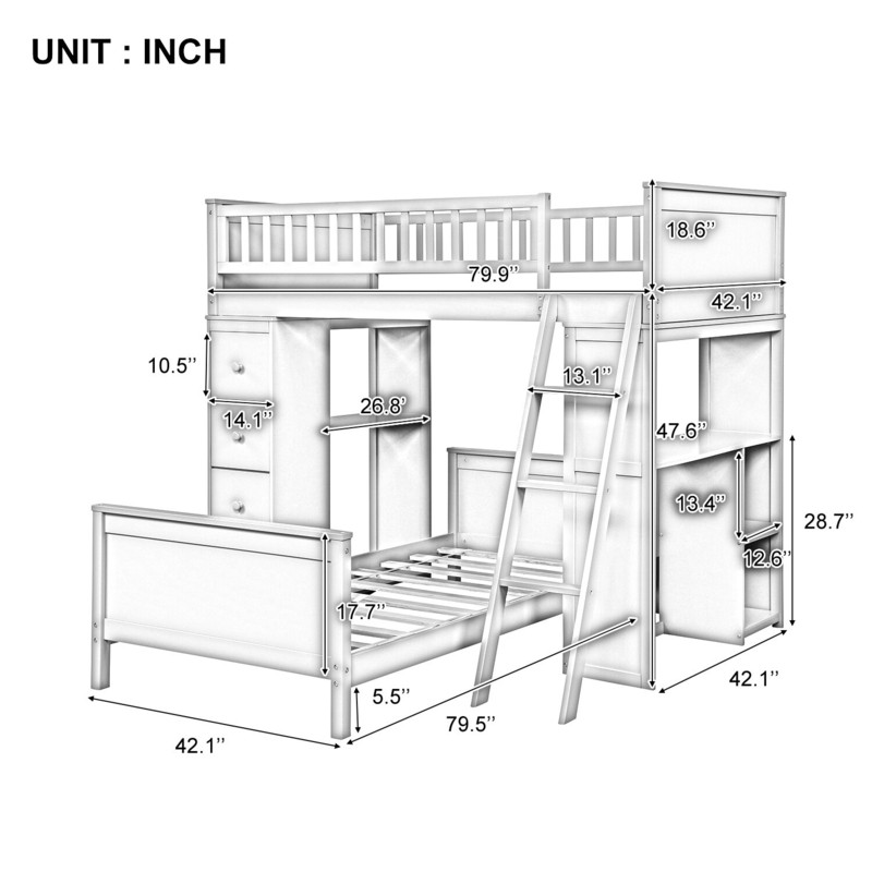 Ethaniel Twin Over Twin 4 Drawer Solid Wood L-Shaped Bunk Beds with Bookcase by Harriet Bee