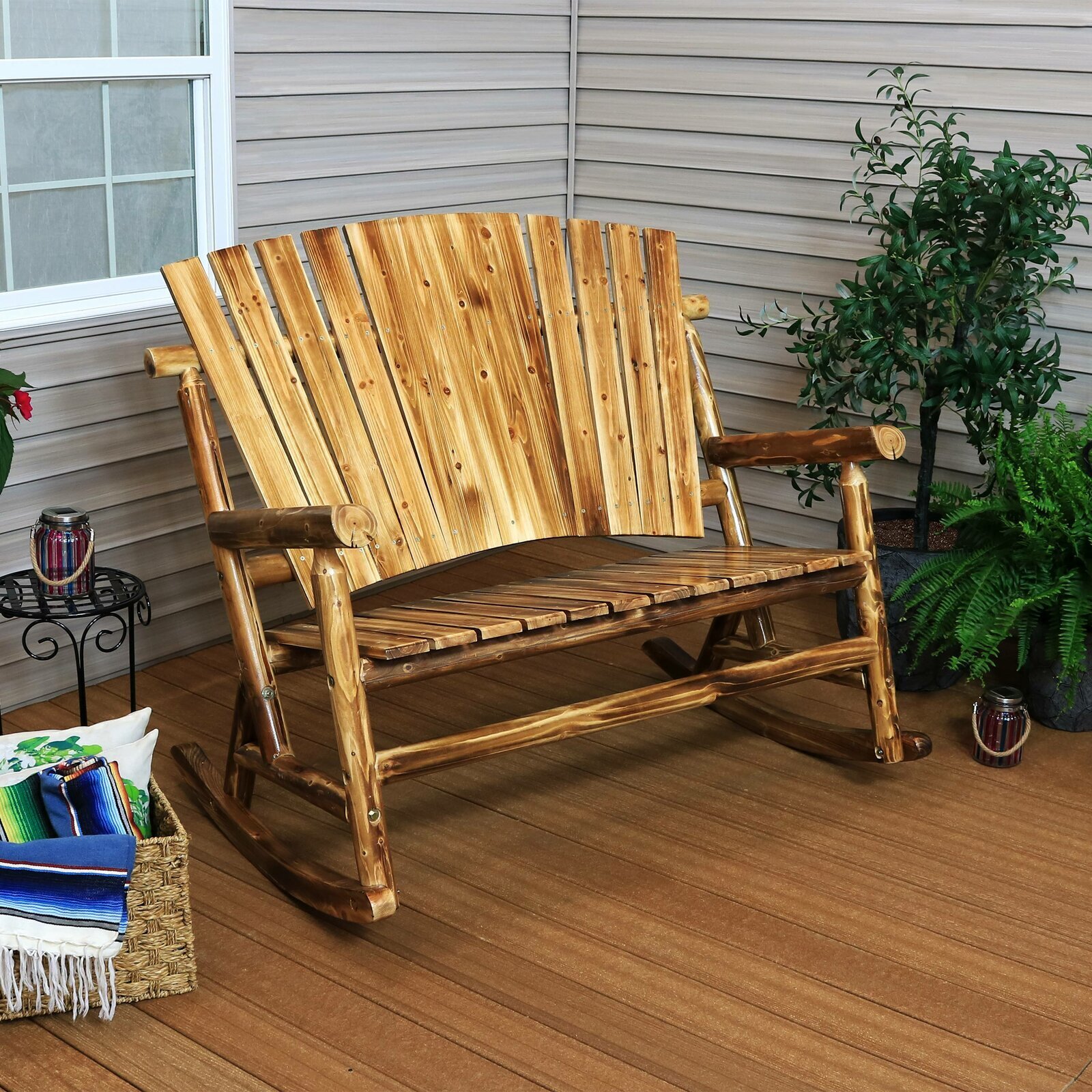 Every Front Patios Dream: Rustic Wooden Rocking Chair Bench