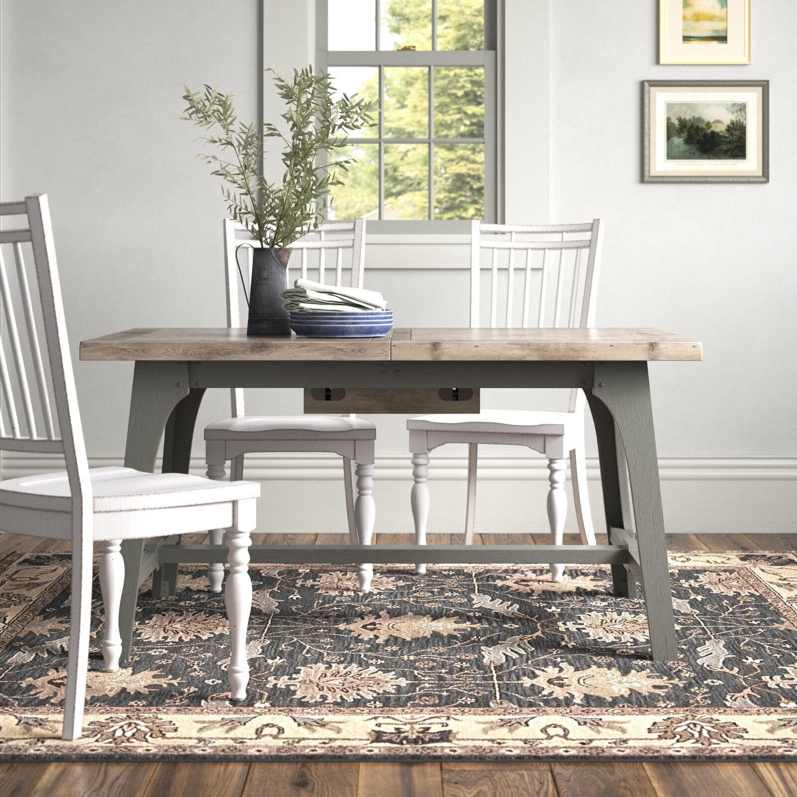 Extendable Pine Distressed Dining Table 