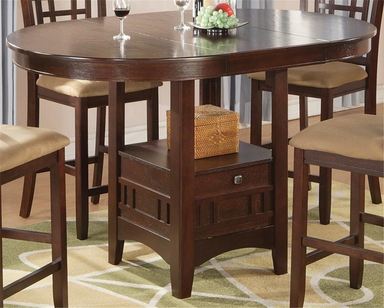 Extendable Round Counter Height Dining Set for Six