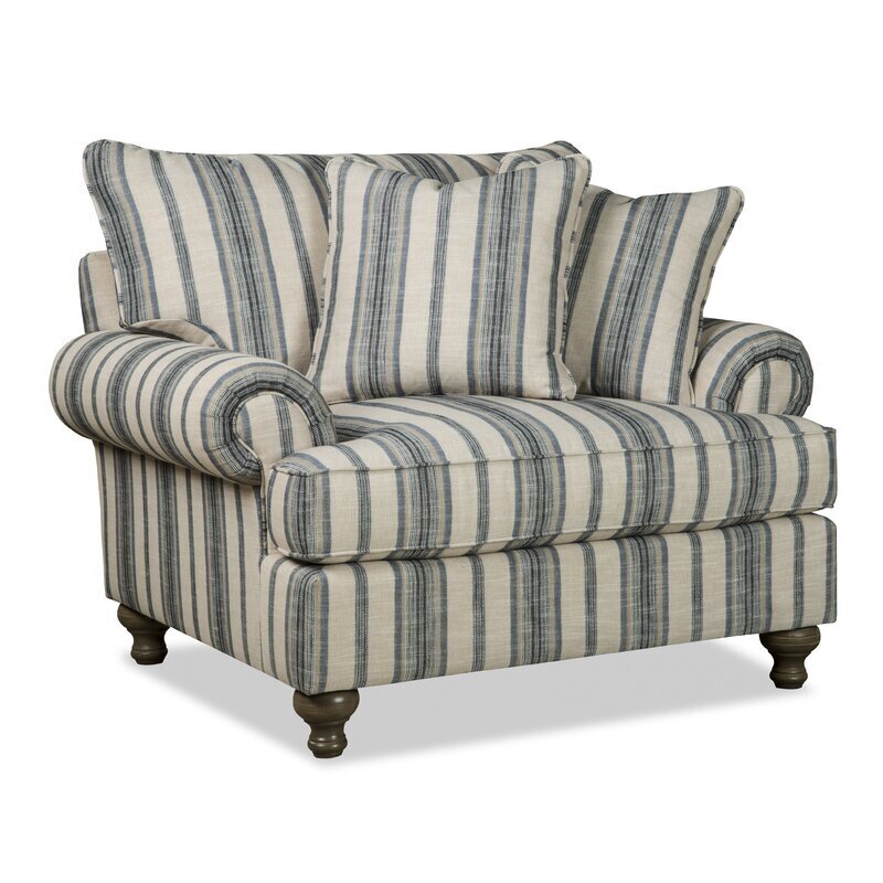 Extra Wide Blue Striped Armchair