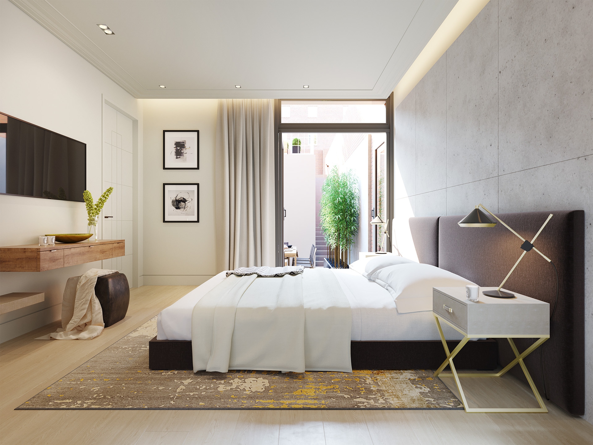 Extremely bright Japandi bedroom