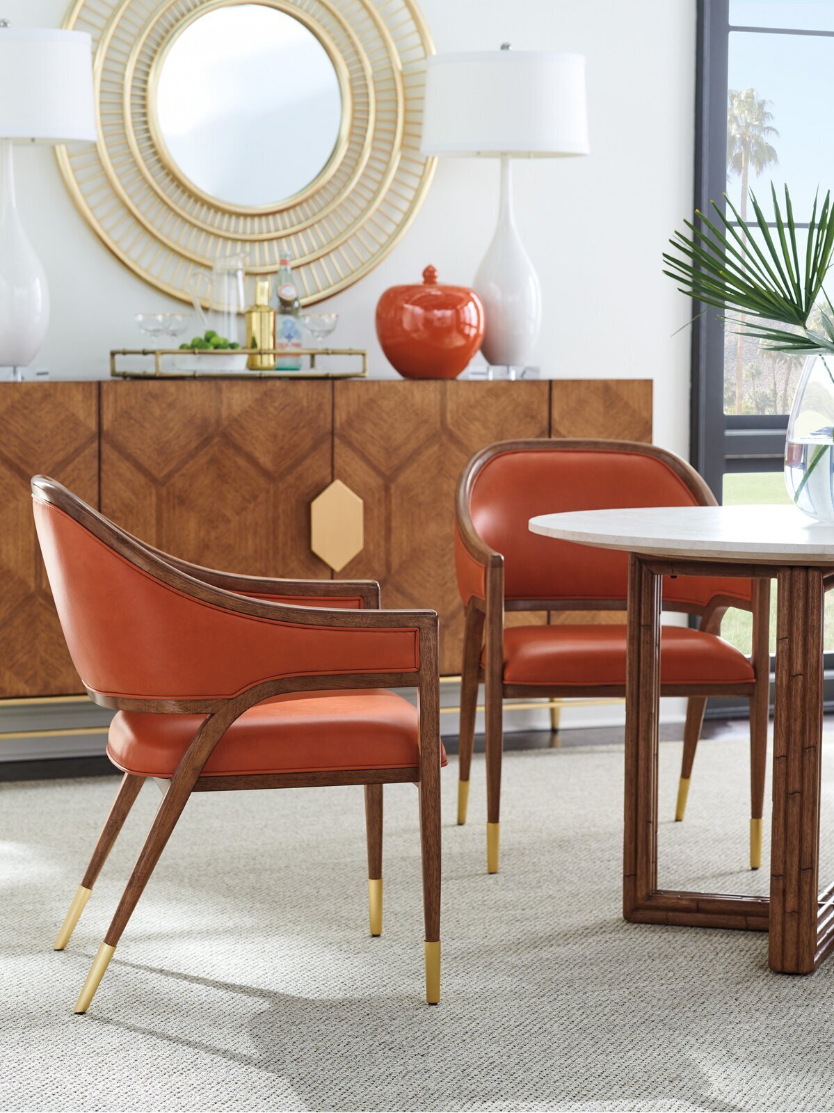 Eye Catching Orange Coastal Dining Chair with Arms