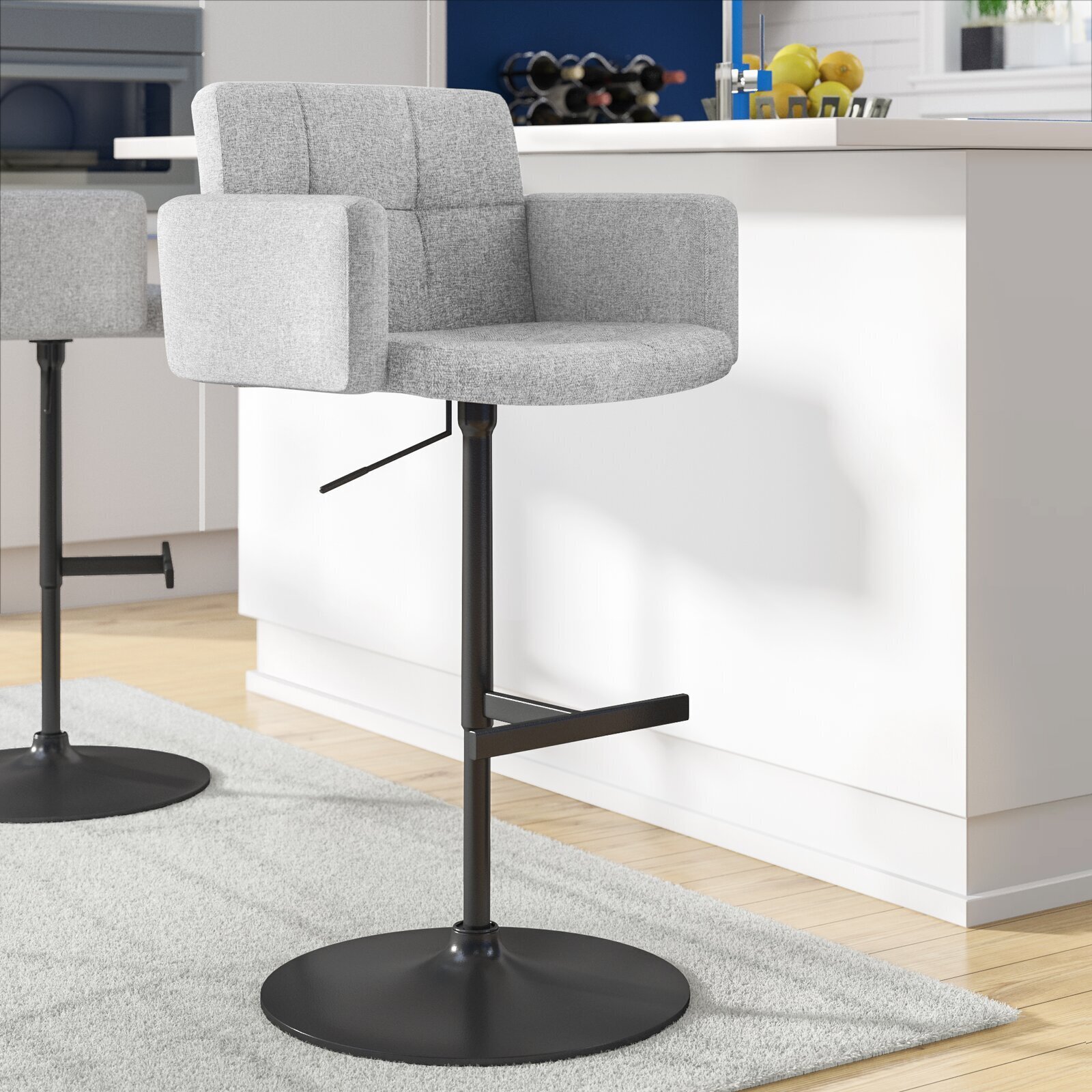 Fabric Upholstered Swivel Bar Stool with Adjustable Height