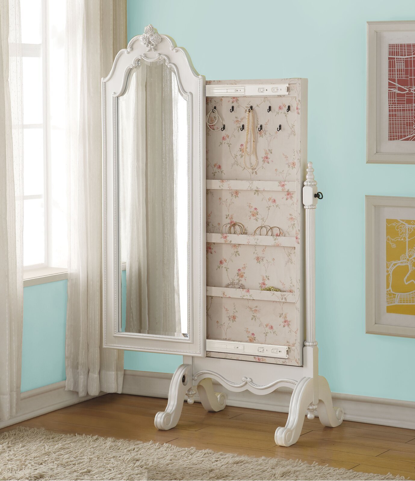 Fairytale Antique Jewelry Armoire with Mirror 