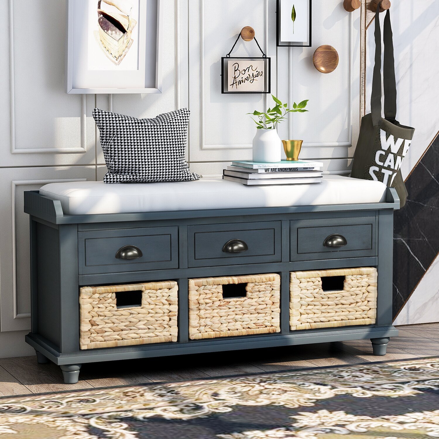 Farmhouse Bench with Drawer Storage