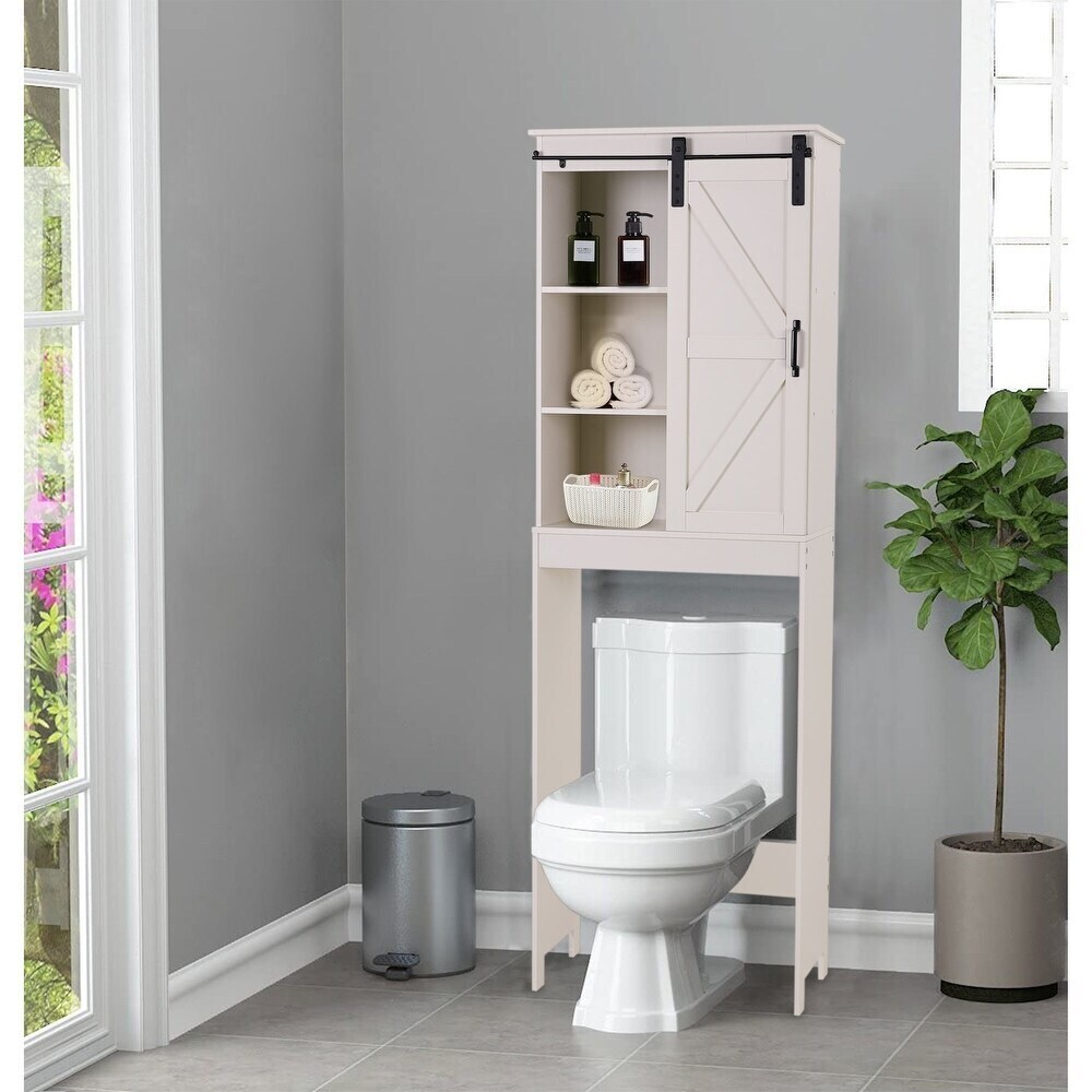 Farmhouse Over The Toilet Storage Cabinet with Sliding Barn Door