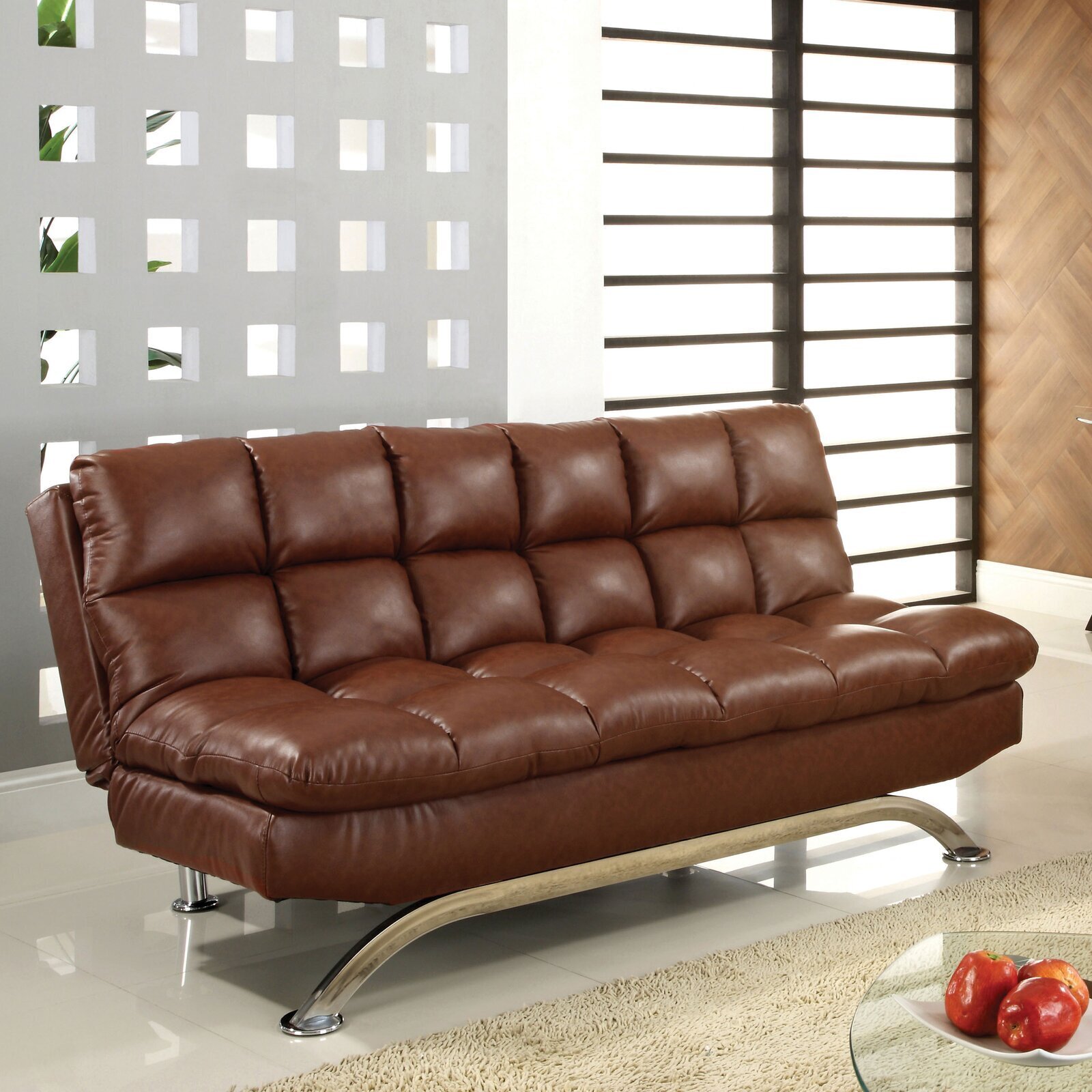 Faux Leather Armless Sleeper Sofa