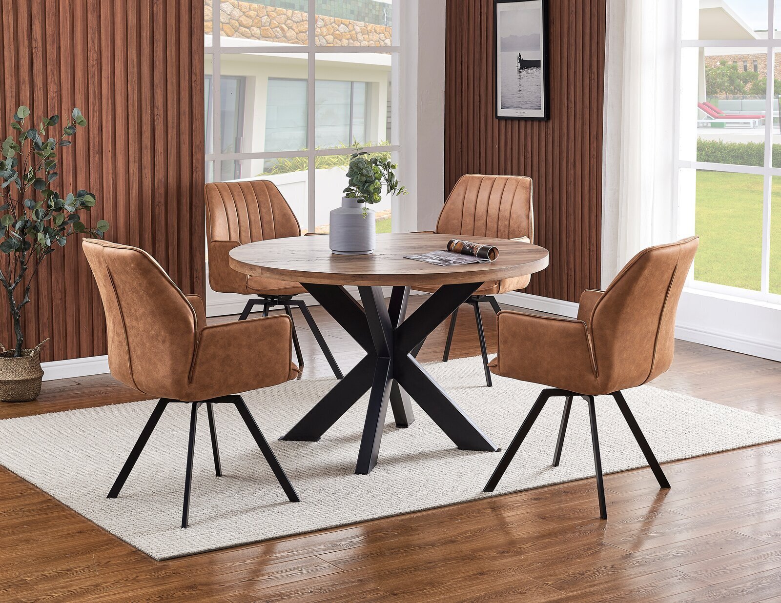 Faux Leather Compact Round Dining Set