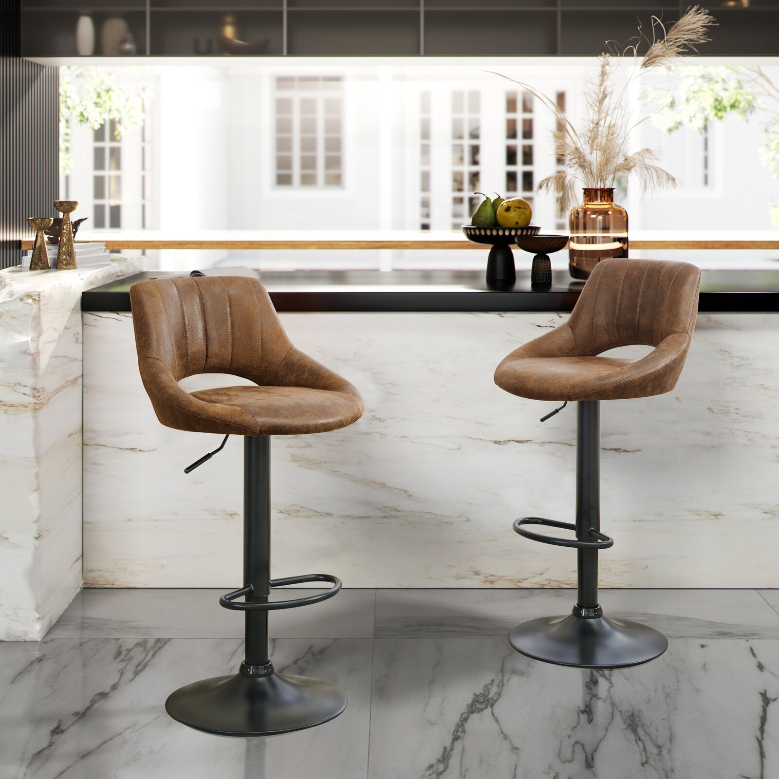 Faux Leather Contemporary Bar Stools