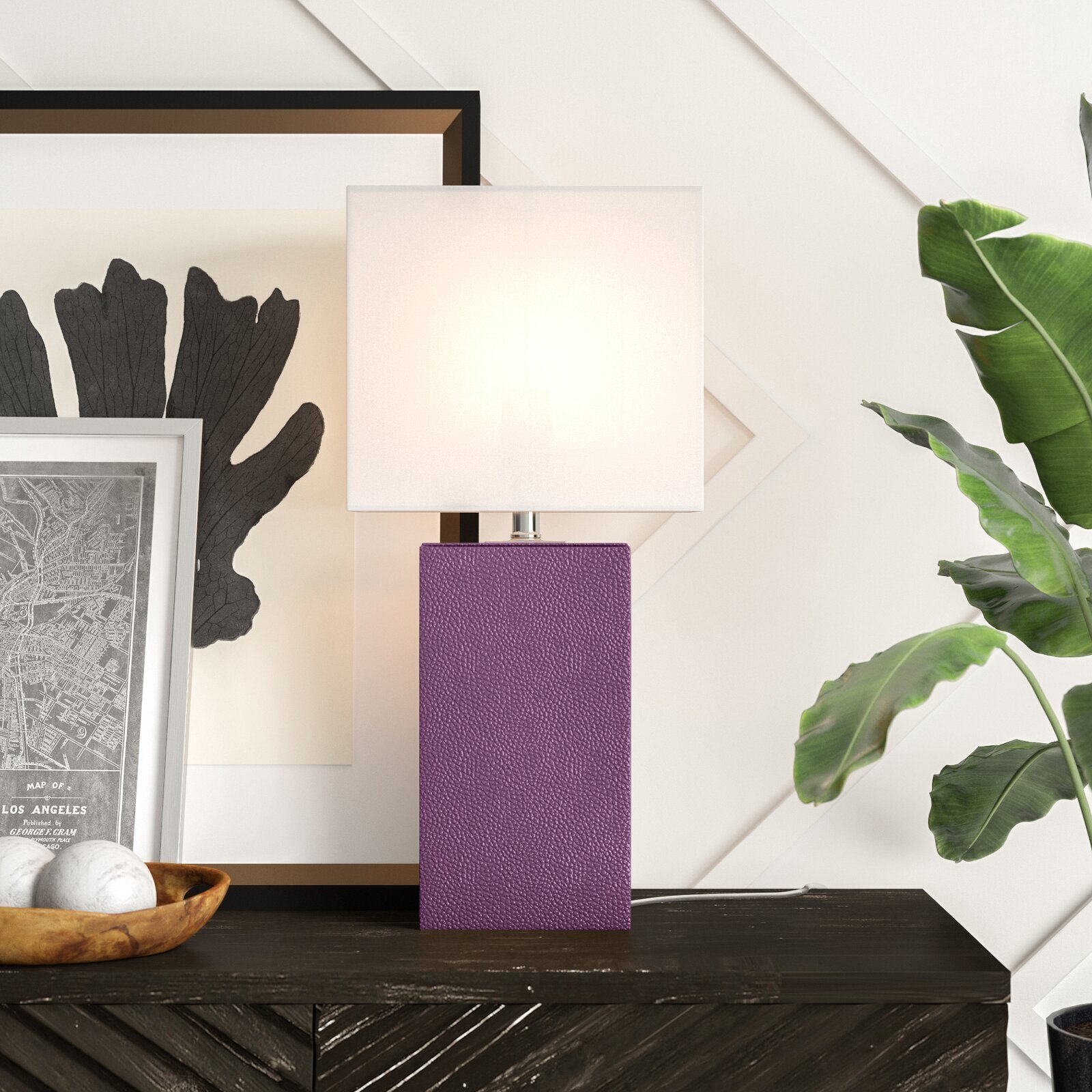 Faux Leather Purple Table Lamp