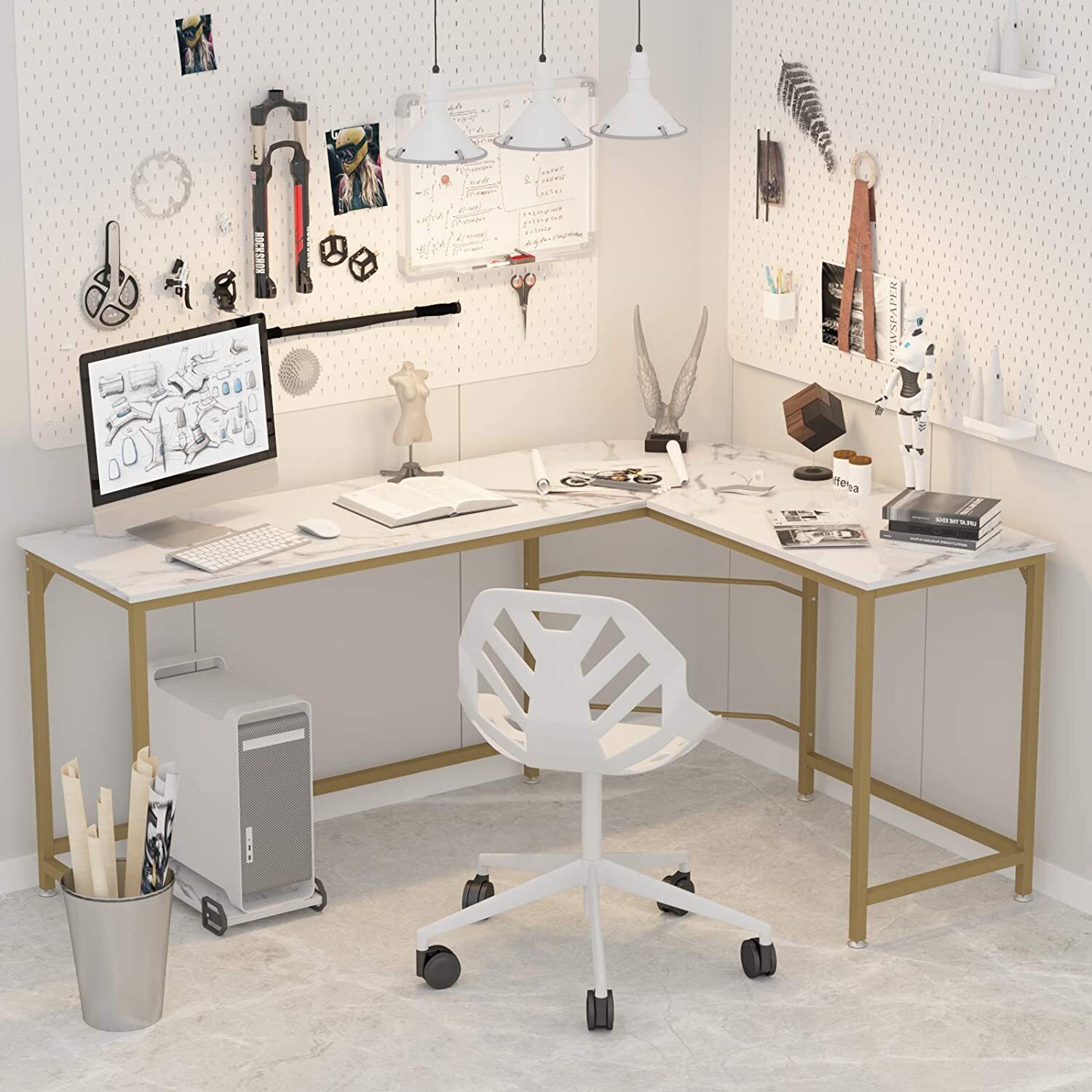 Faux Marble L Shape Office Table