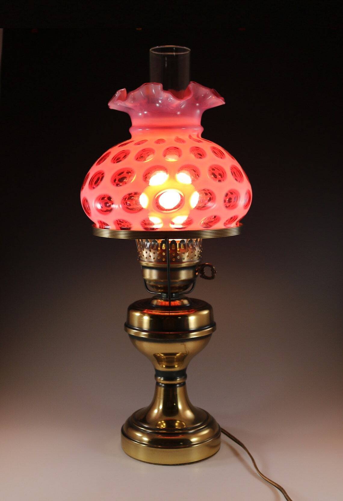 Fenton Cranberry Lamp with Coin Dots