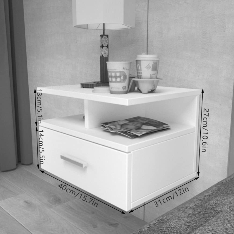 Floating Nightstand,3 Tier White Wall Mounted Nightstand With Drawer And Open Storage Shelf,Mid Century Small Night Table,For Home Living Room Bedroom