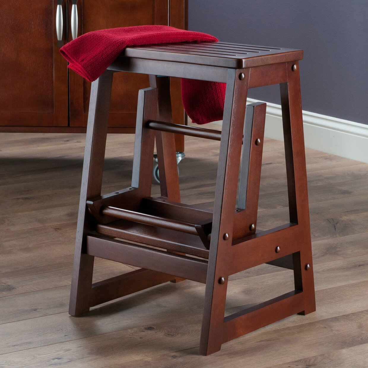 Folding wooden step stool for adults (2 steps)