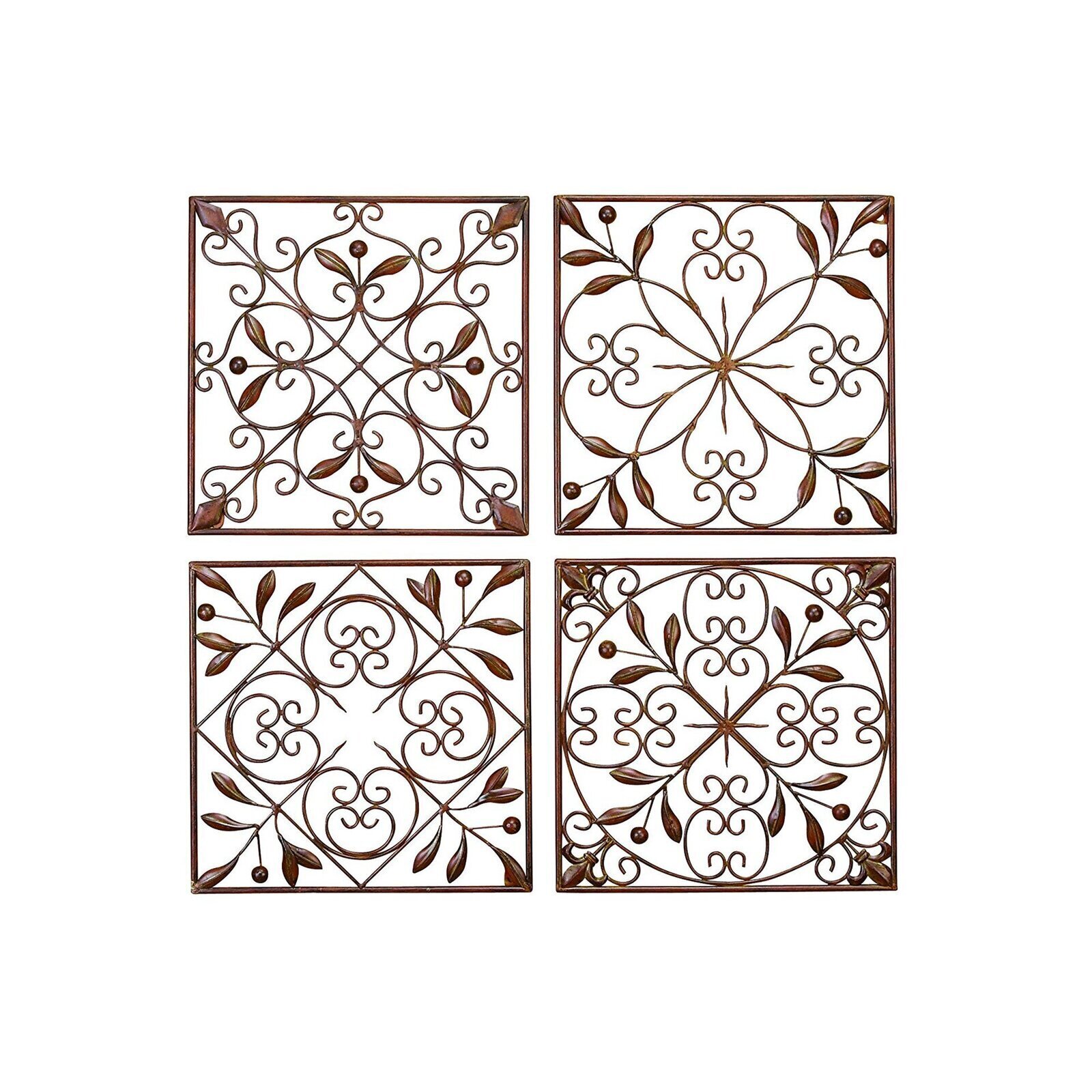 Four Piece Distressed Wrought Iron Wall Decor 