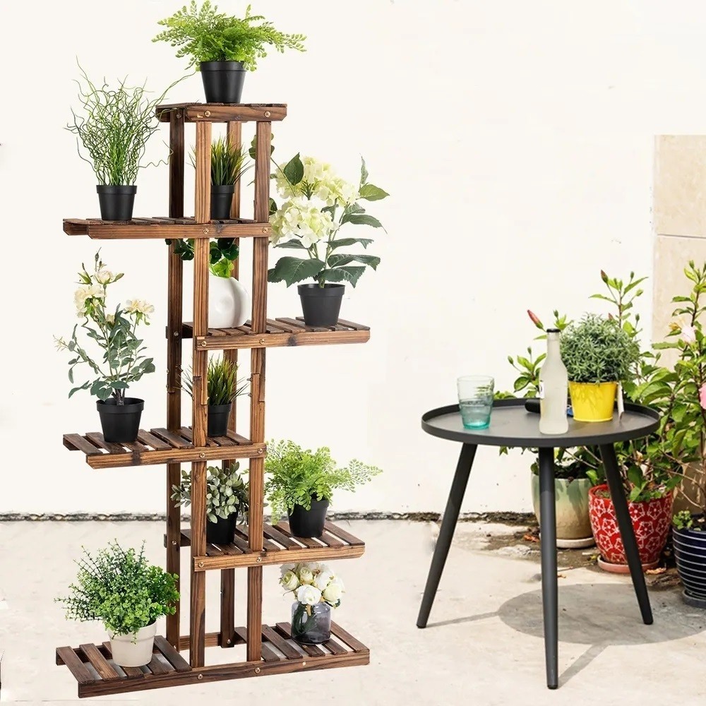 Freestanding Potted Plant Wood Display Rack
