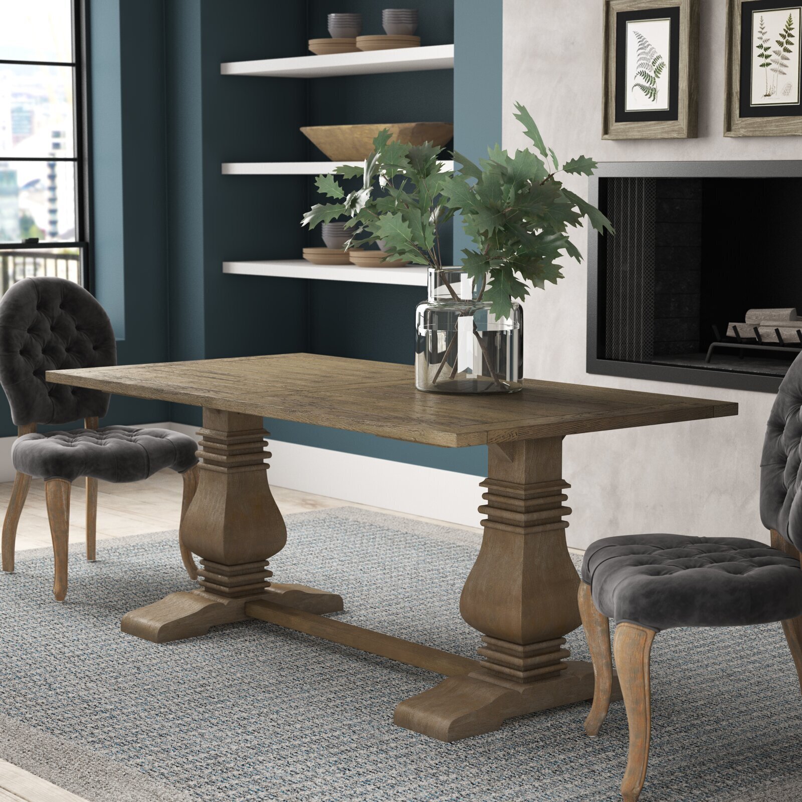 French country double base dining table