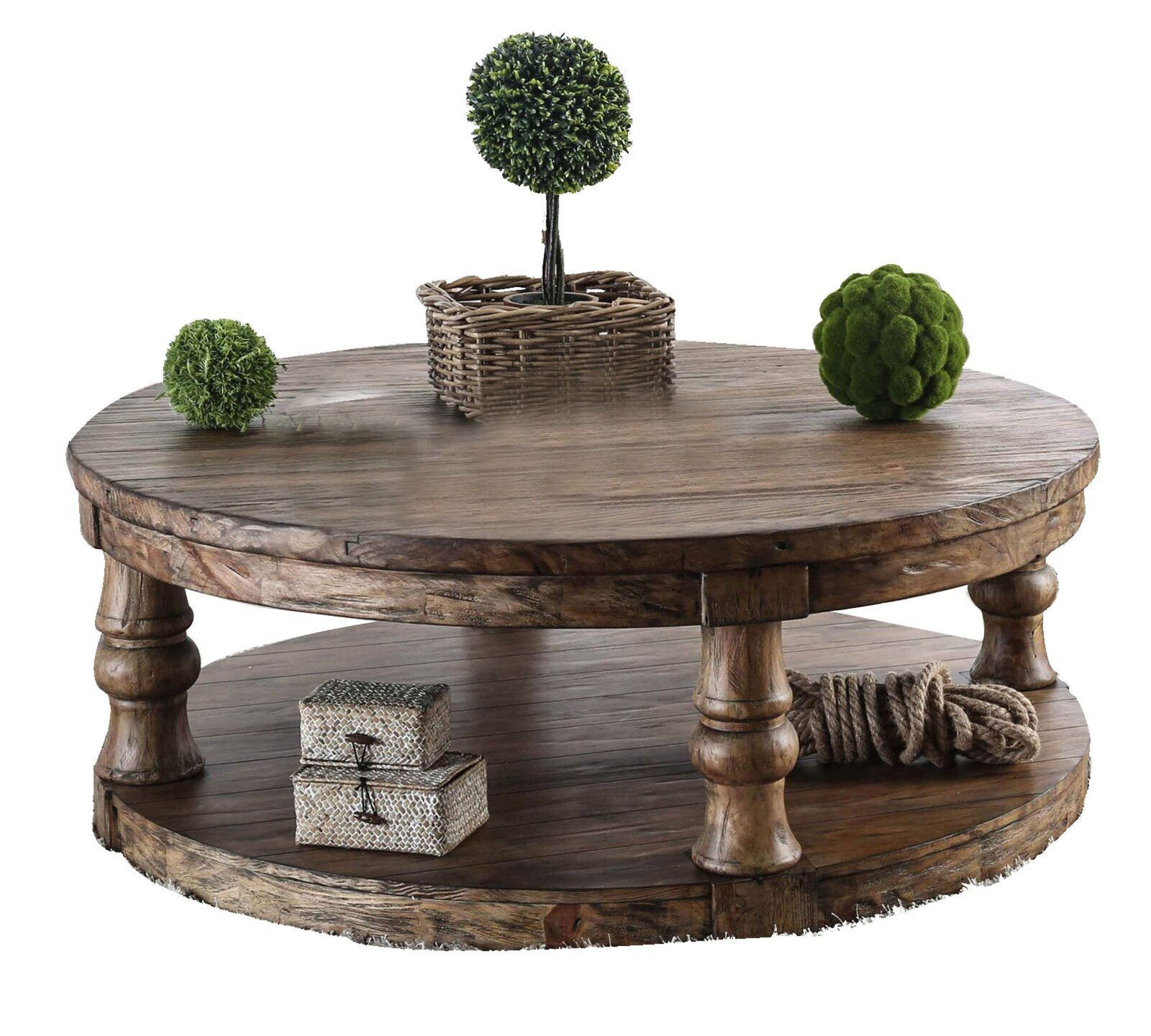French Country Round Coffee Table with Storage