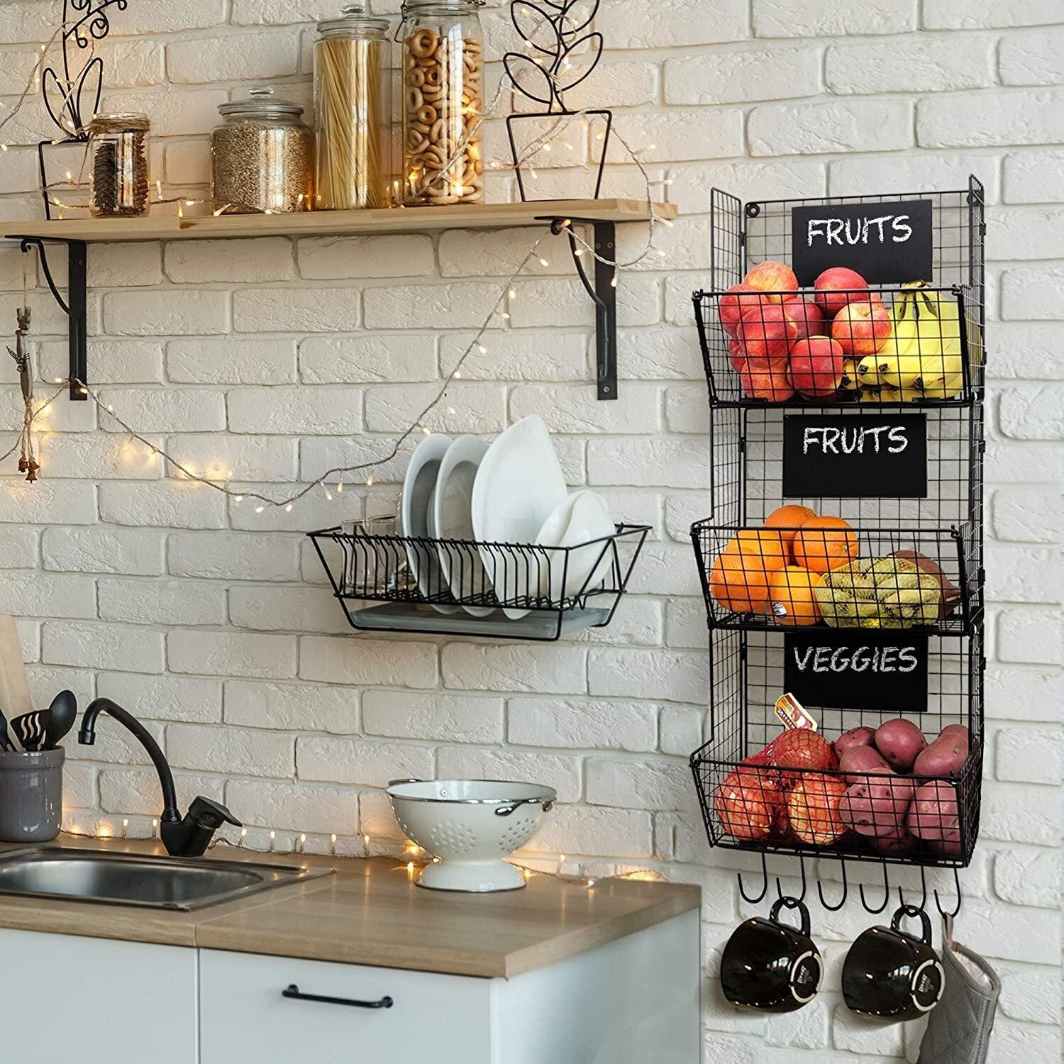 Fruit basket wall mount with tags