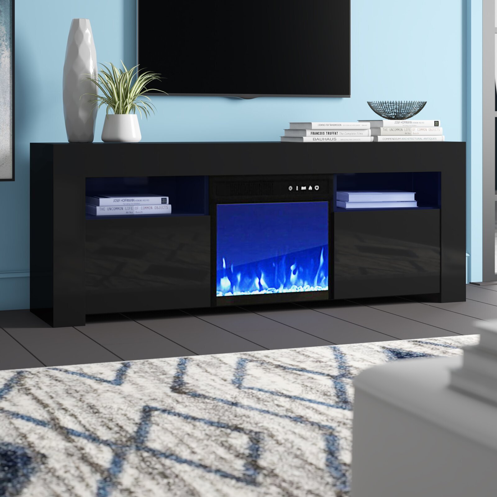 Futuristic TV Stand With Fireplace