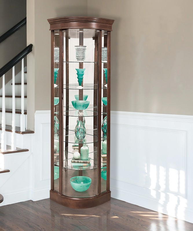 Galghard 32'' Wide Solid Wood Mirrored Back Curio Cabinet with Lighting