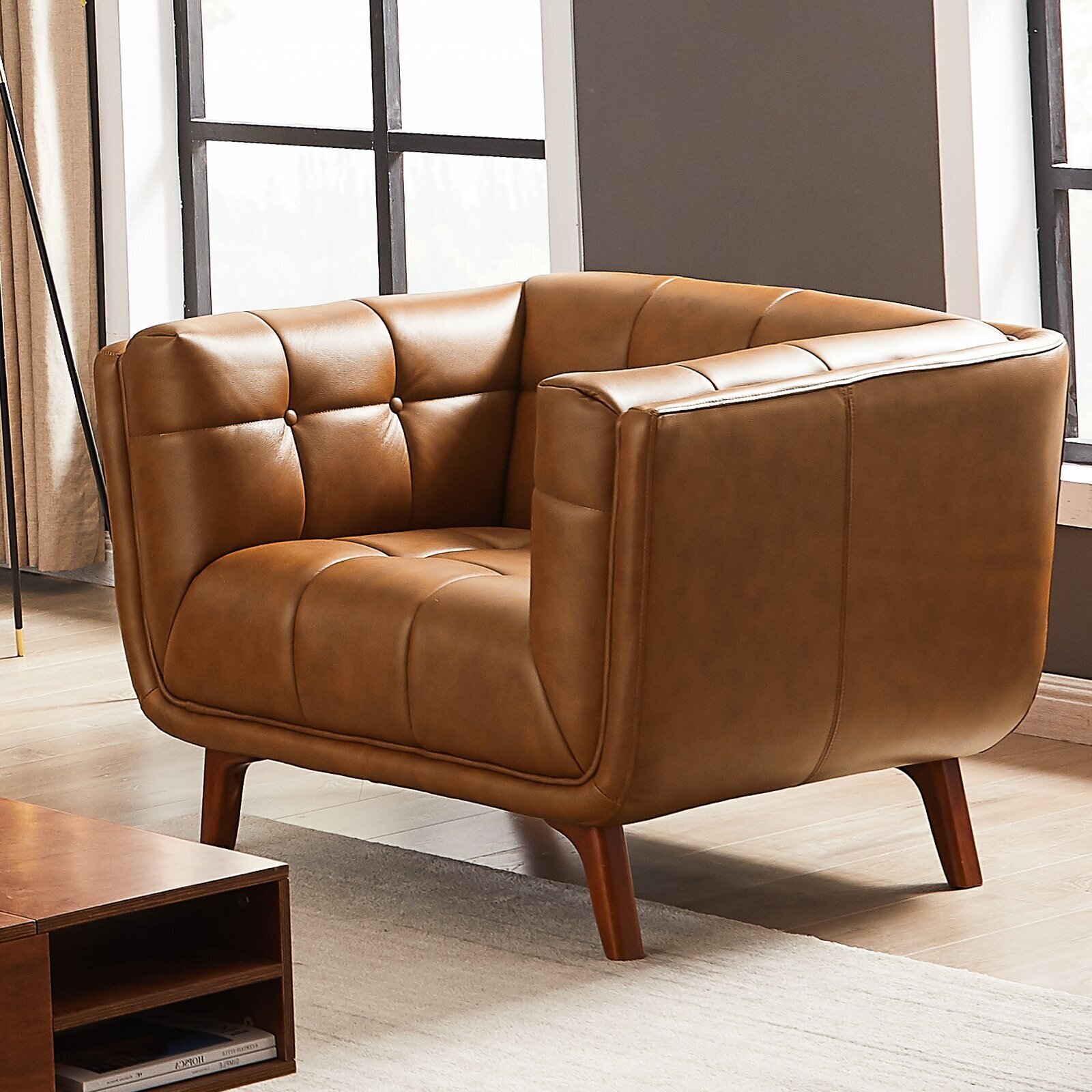 Geniune Leather Tufted Wide Sitting Chair 