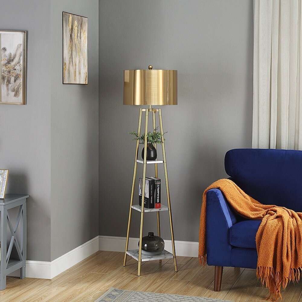 Glam Bedside Floor Lamp with Shelves