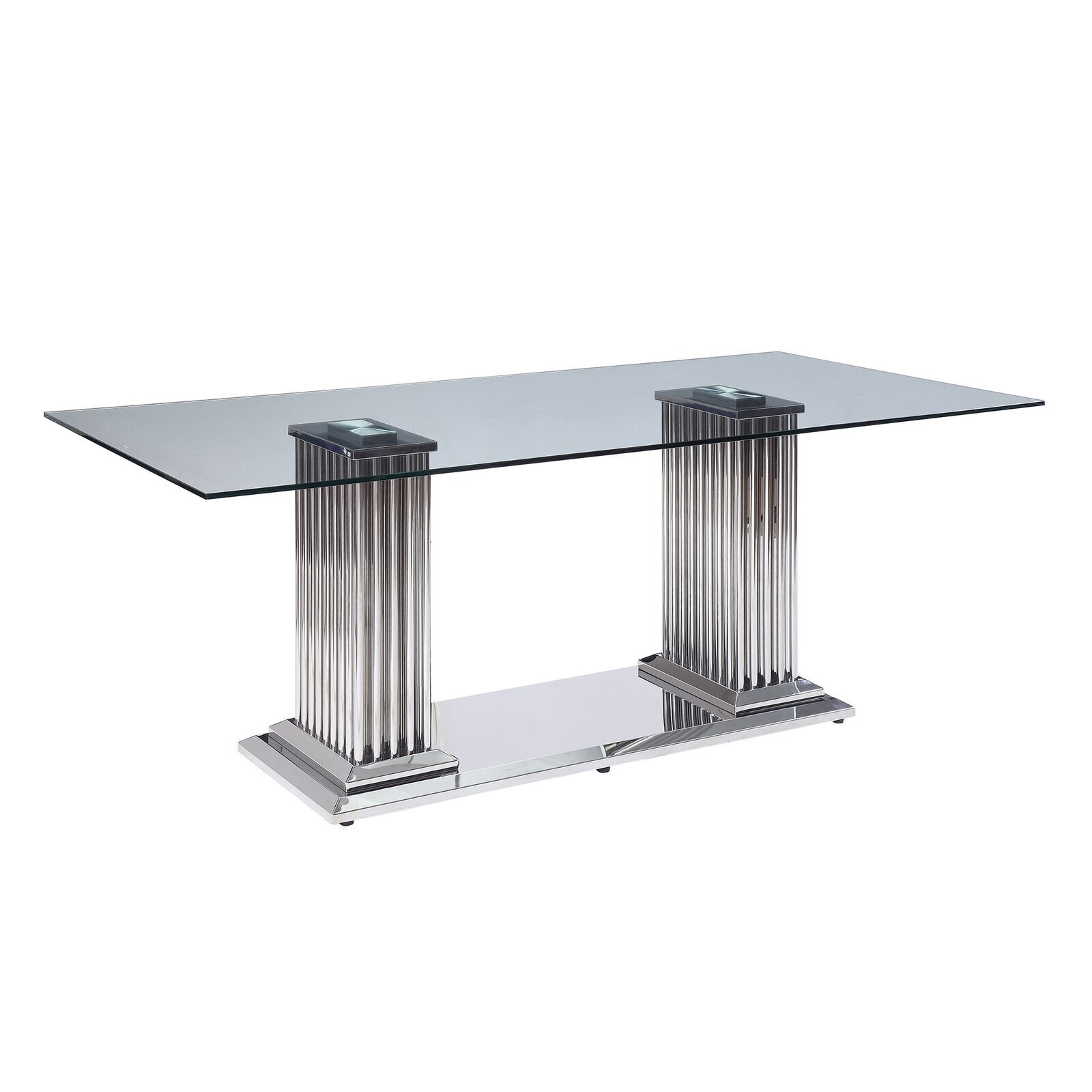 Glass and Steel Dining Table with Trestle Base