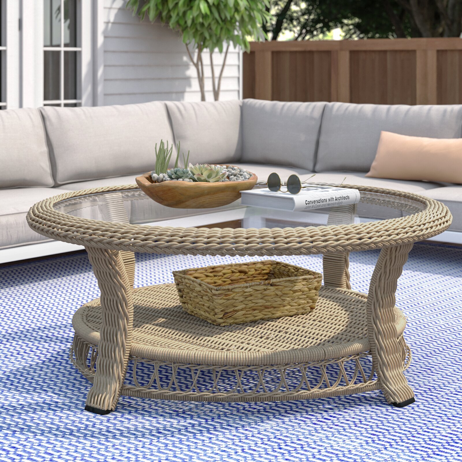 Glass Coffee Table in a Wicker Frame