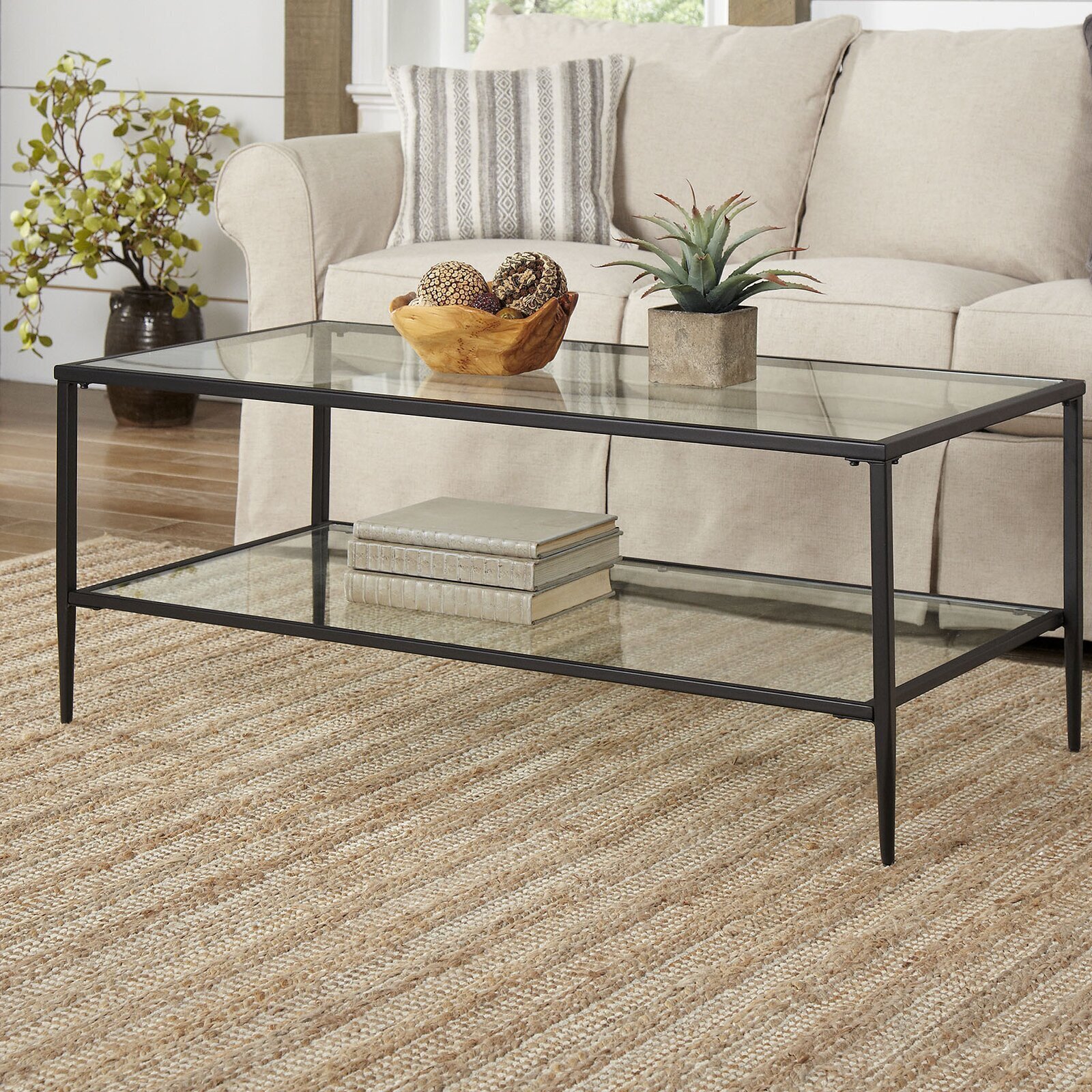 Glass Coffee Table with Storage