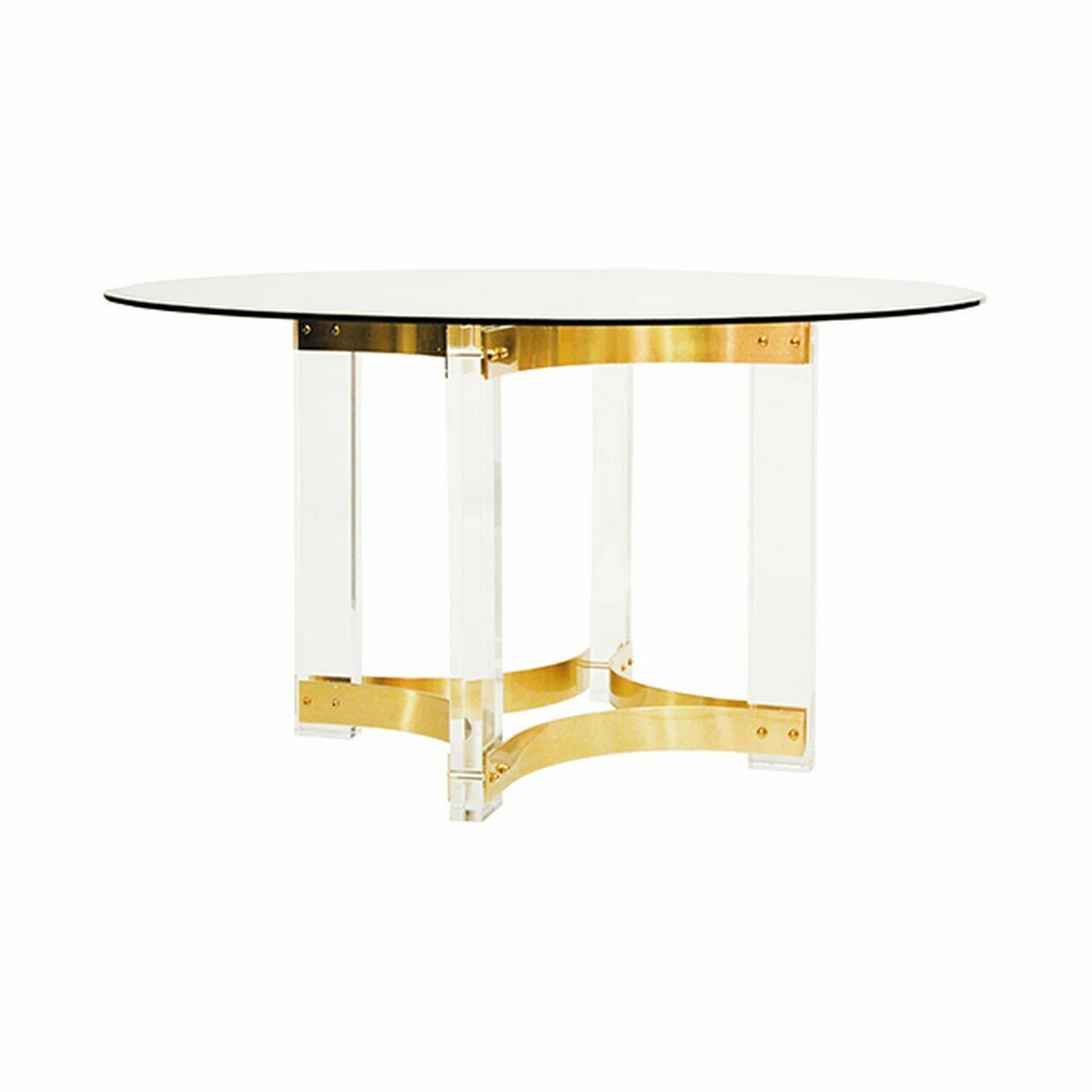 Glass Top Table with Metal Base Stretchers