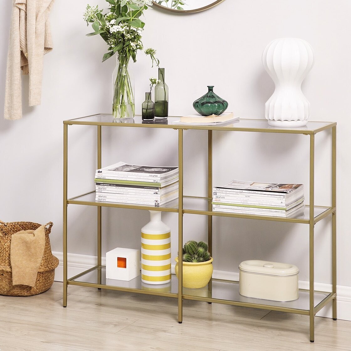 Gold Narrow Console Table with Storage