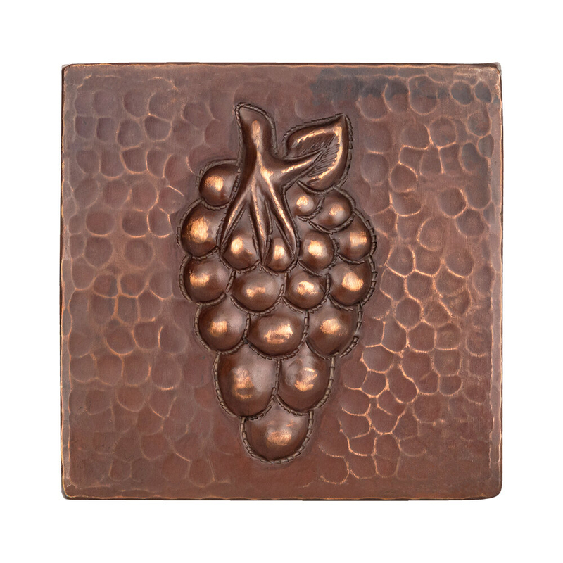 Grapes Hammered 4" x 4" Metal Decorative Tile Insert in Oil Rubbed Bronze