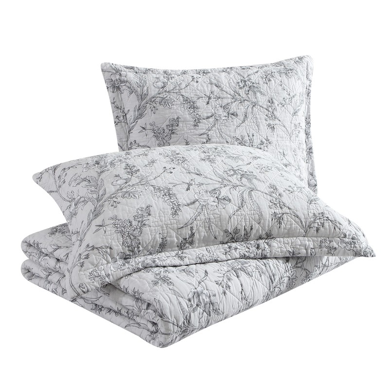 Gray Standard Cotton 136 TC Reversible Quilt Set