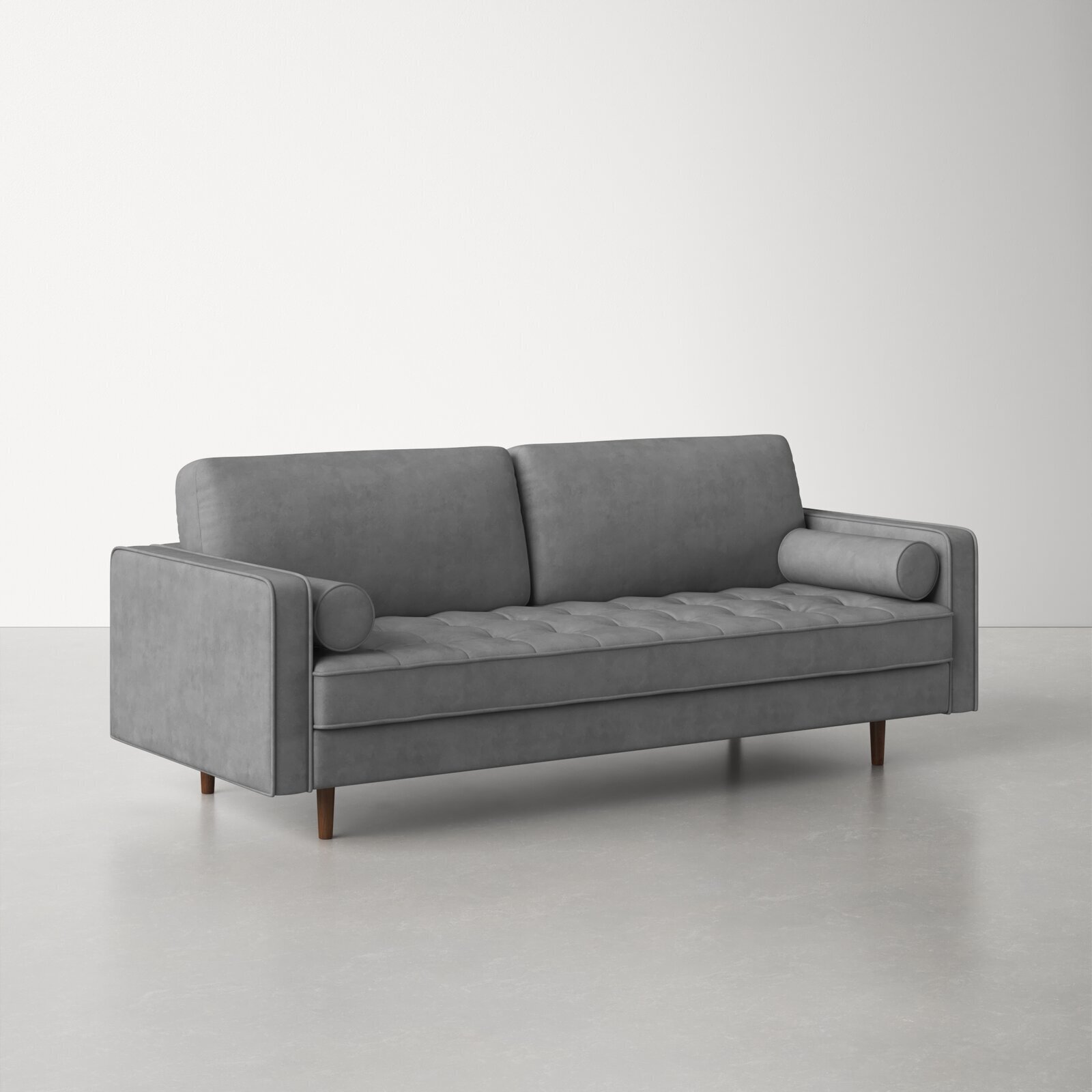Gray Velvet Square Arm Contemporary Sofa 
