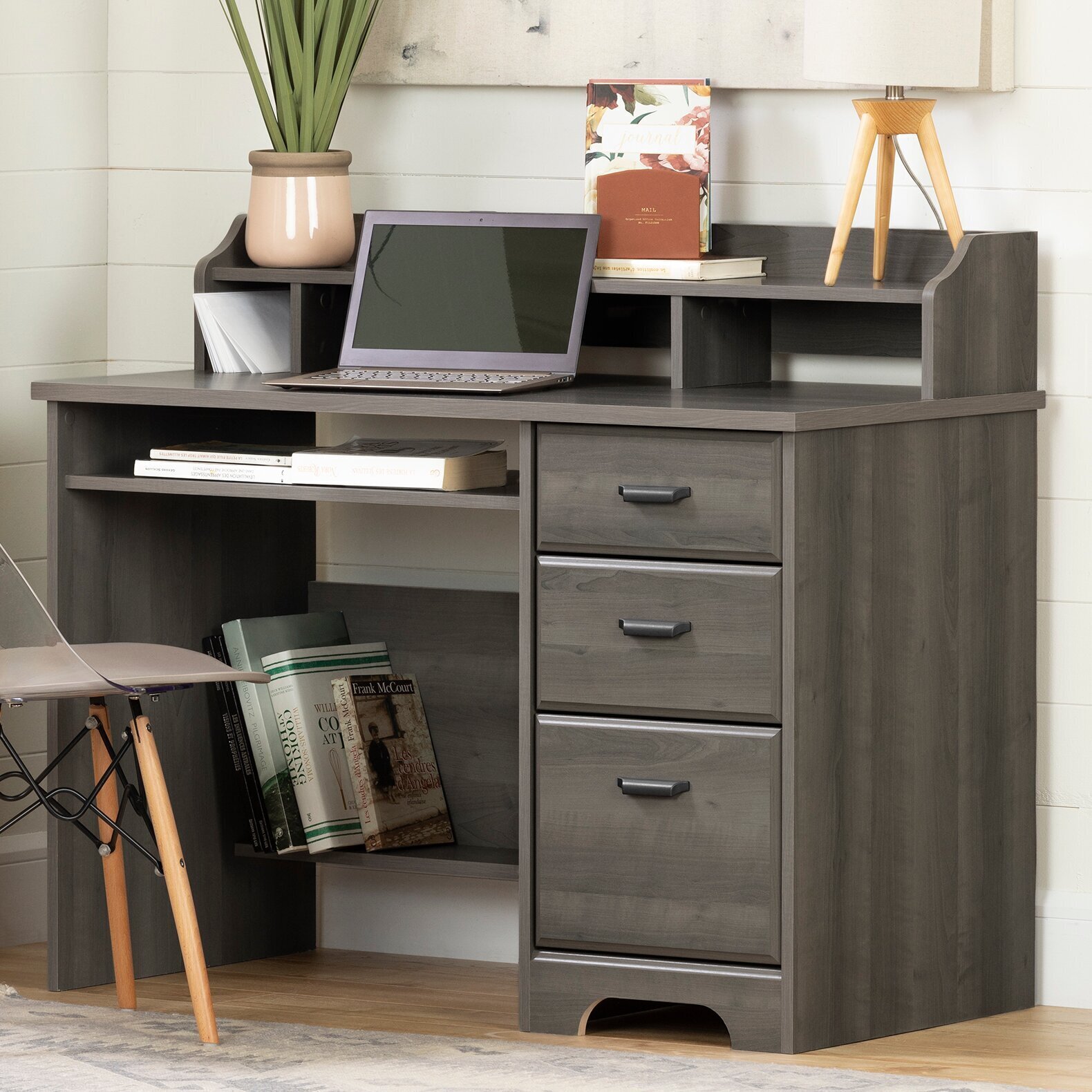 Grey Maple Desk With Three Drawers 