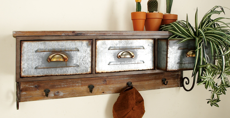Gunderson Wood and Metal Accent Hook Shelf