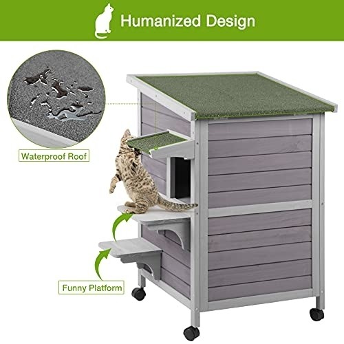 GUTINNEEN Feral Cat House with Escape Door Outdoor Enclosure Weatherproof Kitty Shelter
