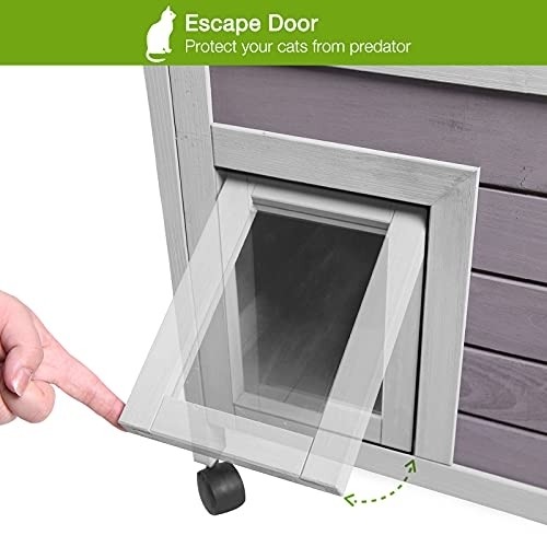 GUTINNEEN Feral Cat House with Escape Door Outdoor Enclosure Weatherproof Kitty Shelter