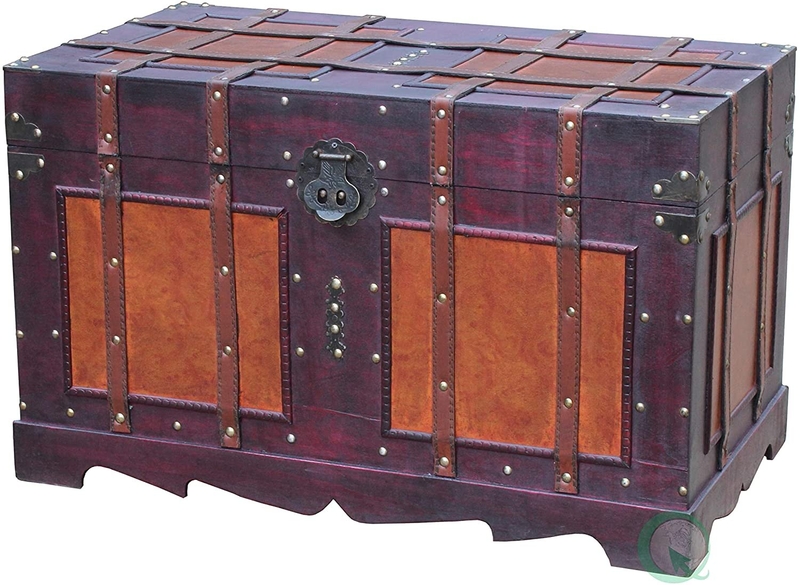 Trunk with Padlock Old World Map Wooden Small Trunk