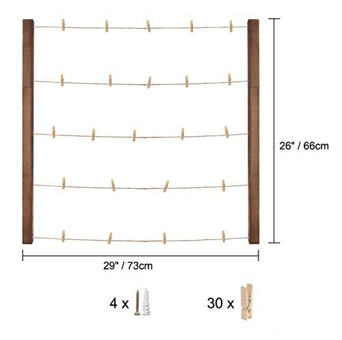Halcent Wall Picture Photo Frame Collage for Picture Display, Wood Decor Wall Photo Display Frame with 30 Clips Multi Rustic Picture Frame 26 x 29 Inch
