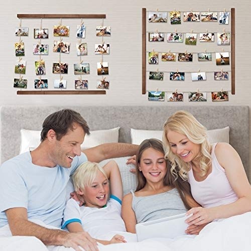 Halcent Wall Picture Photo Frame Collage for Picture Display, Wood Decor Wall Photo Display Frame with 30 Clips Multi Rustic Picture Frame 26 x 29 Inch