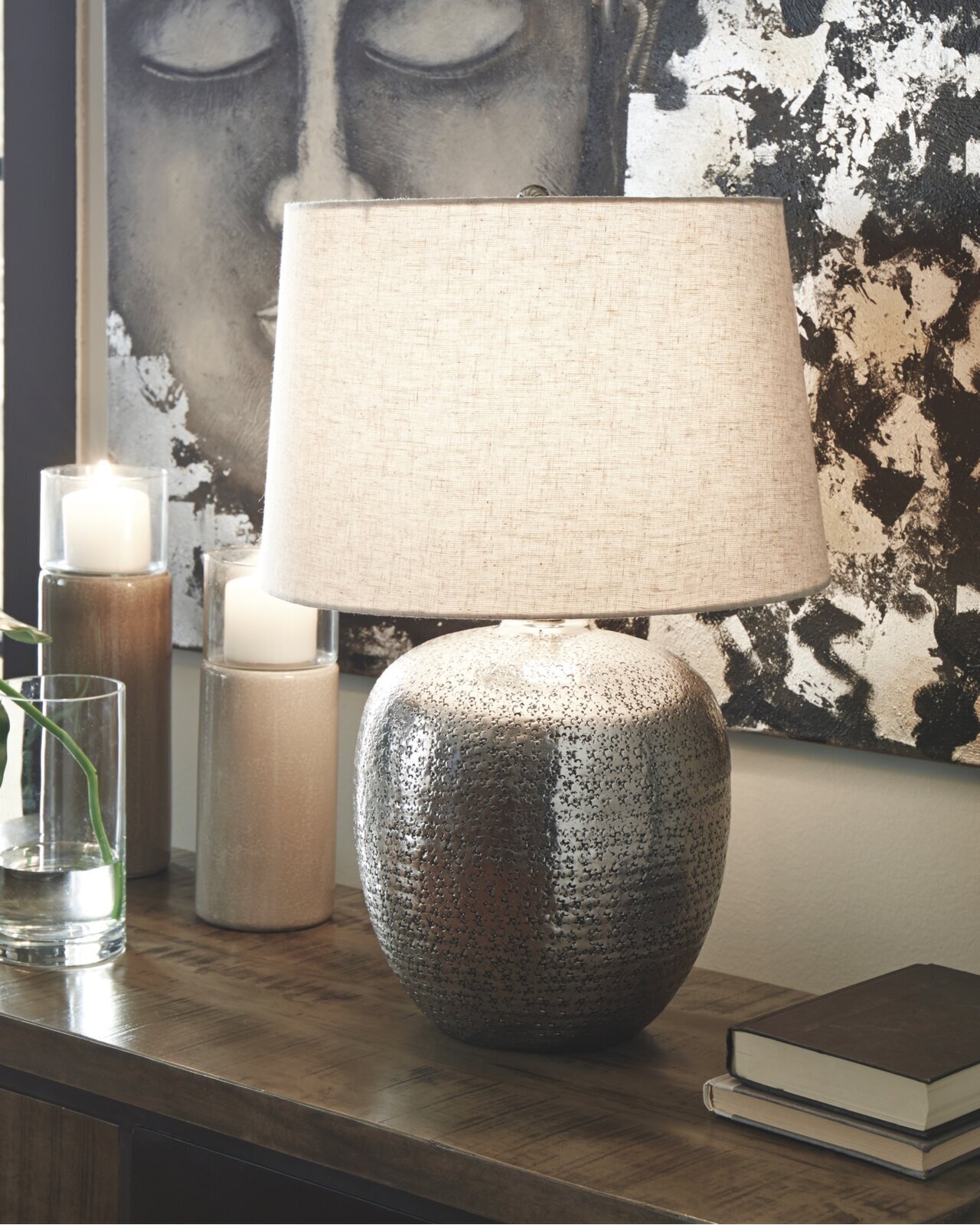 Hammered aluminum Pewter table lamp 
