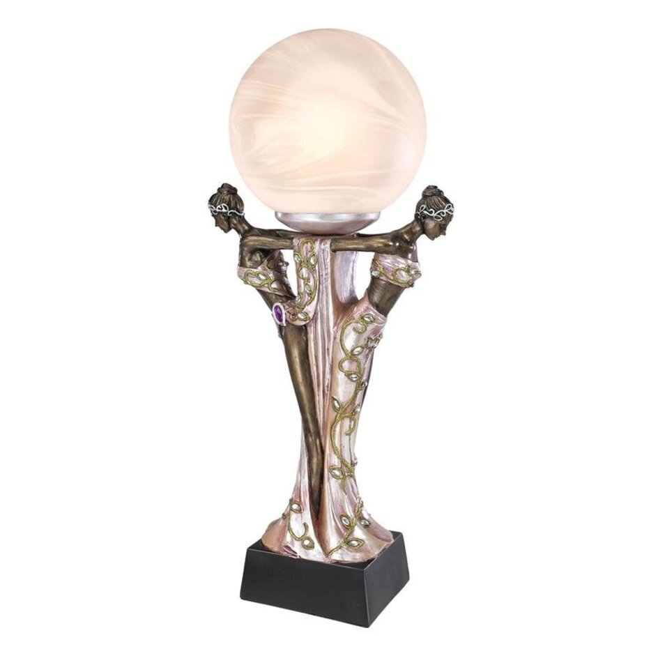 Hand Cast Double Art Deco Bronze Lady Lamp 
