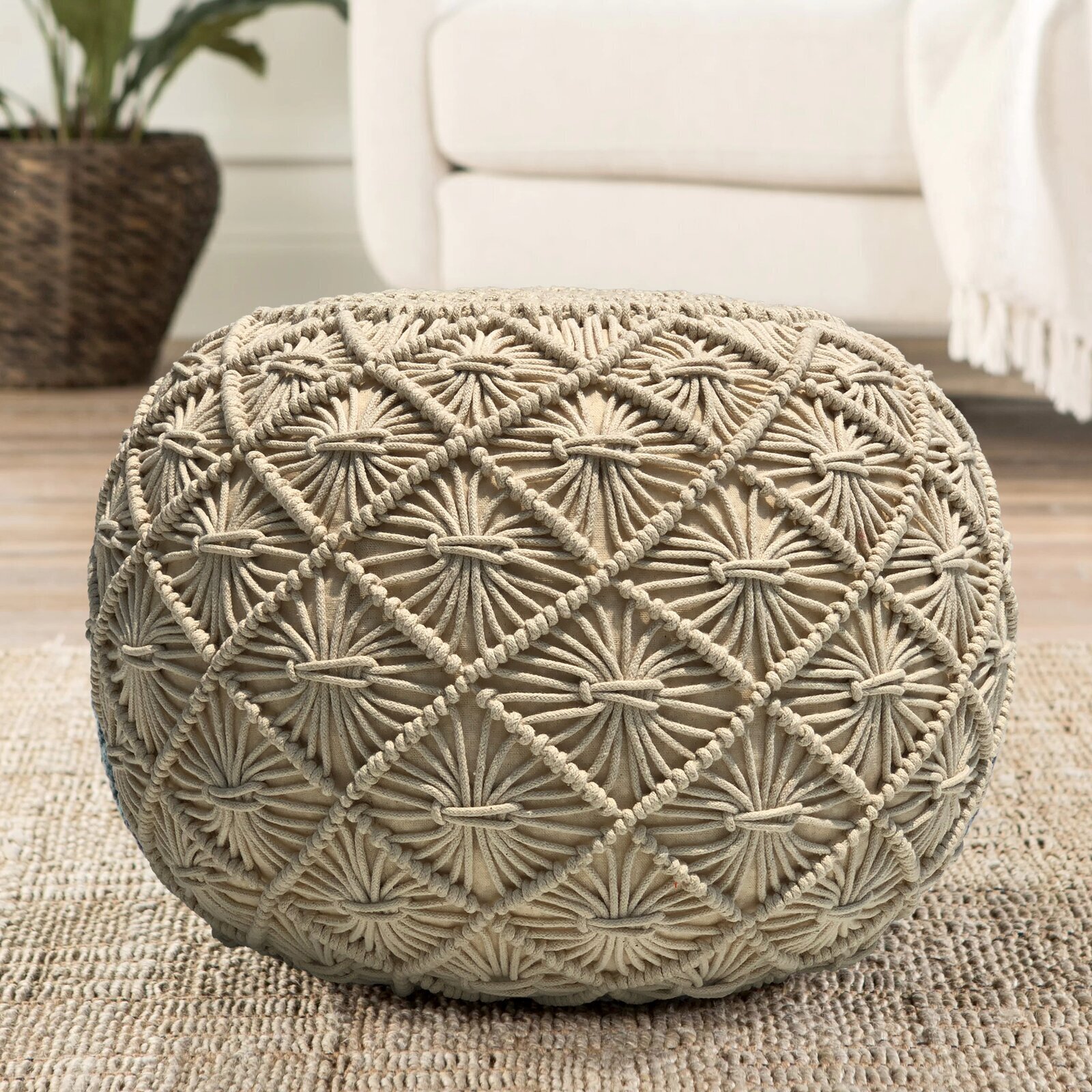 Hand Knitted Patterned Pouf