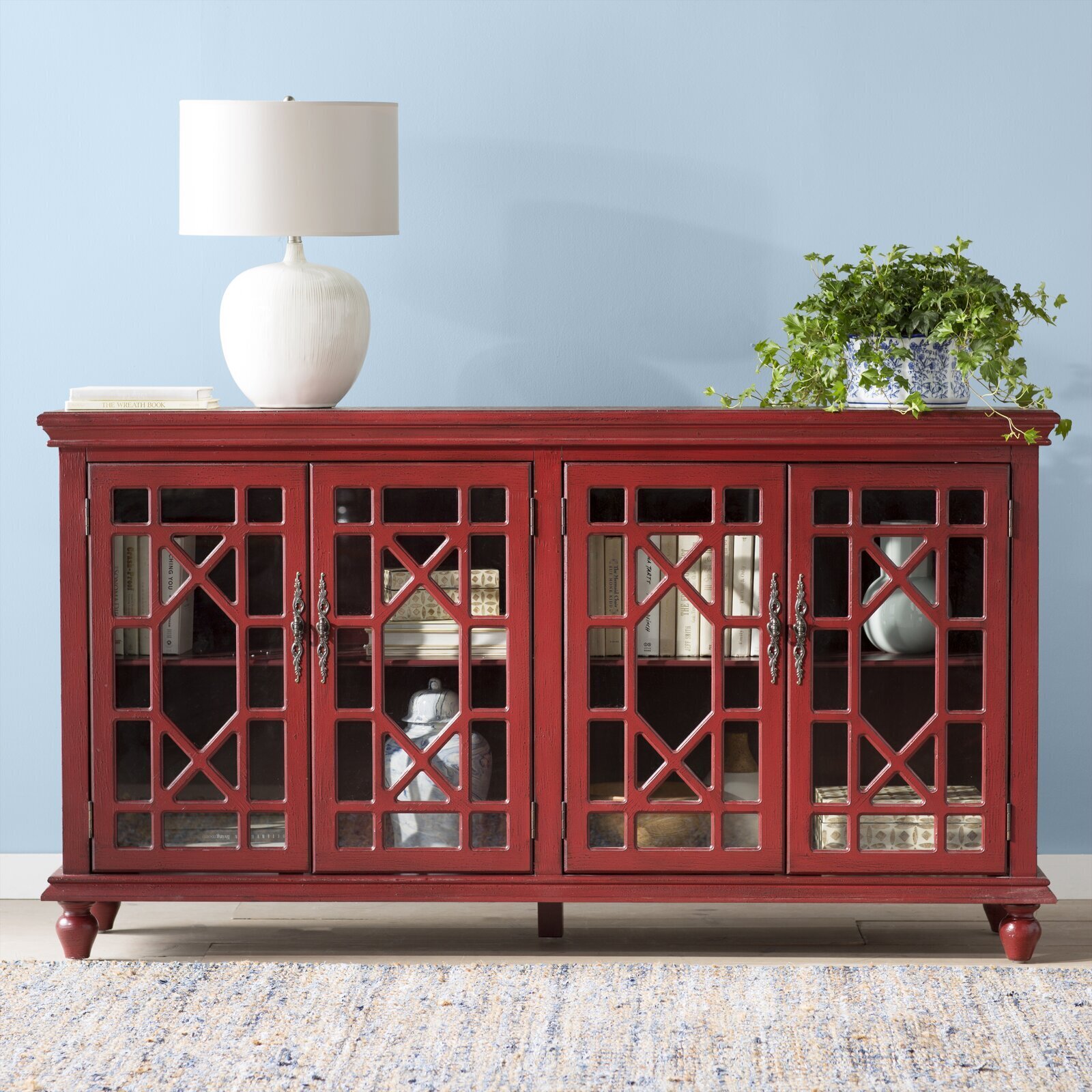 Hand Painted Red Buffet Sideboard 