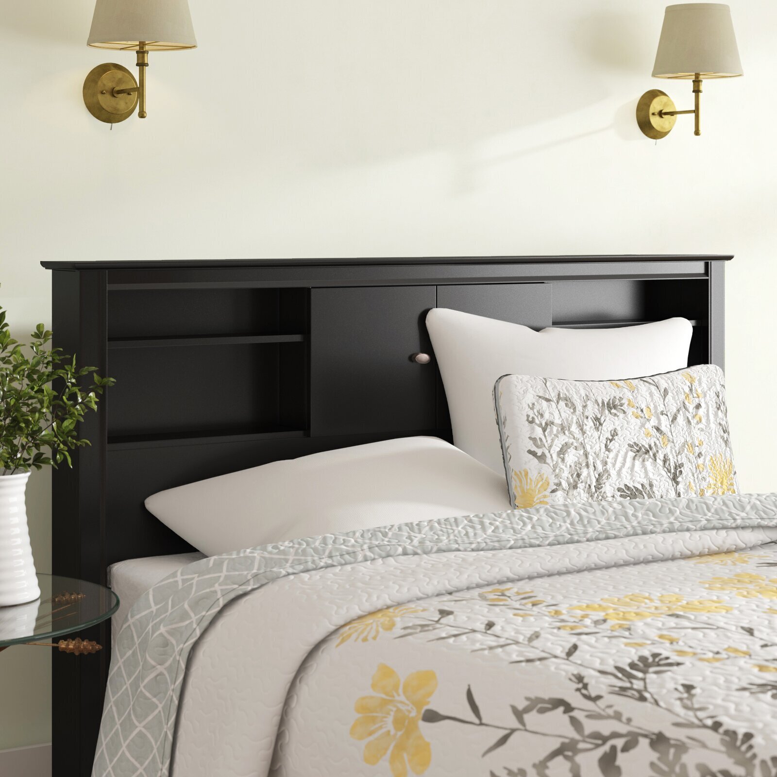 Headboard storage with a middle closed cabinet 