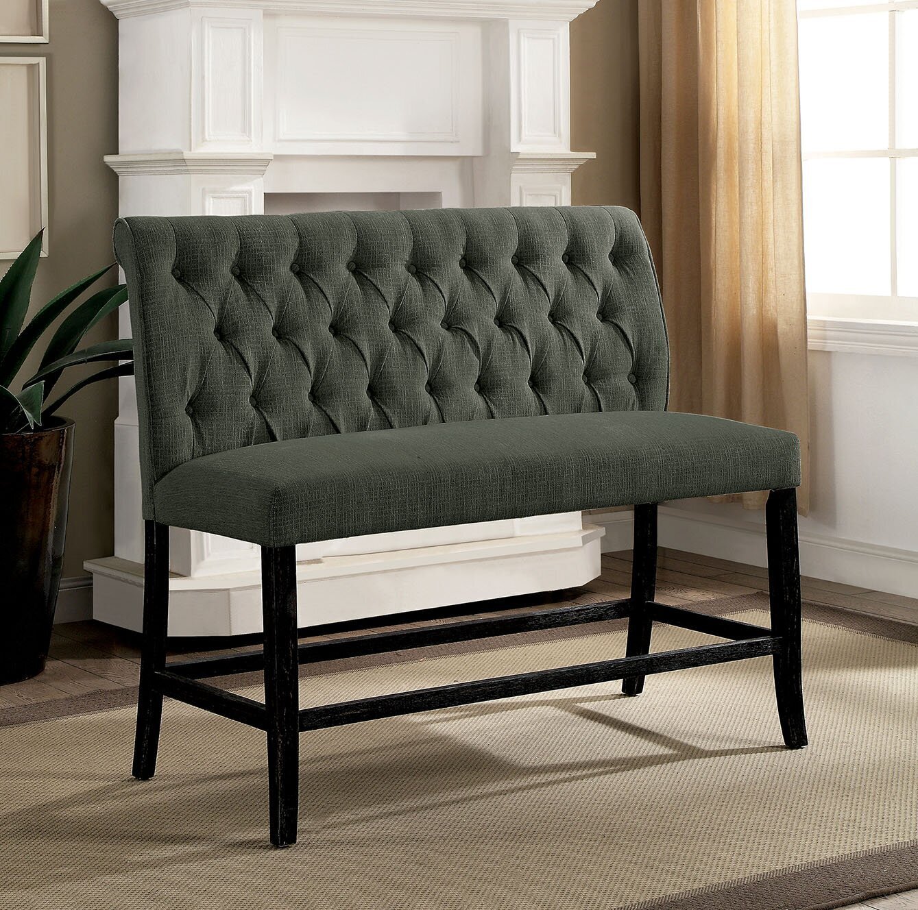 High back upholstered bench with footrests